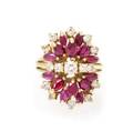 A 14 Karat Yellow Gold Diamond and Ruby Ring