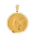 A 14 Karat Yellow Gold and 10 Gold Coin Pendant
