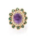 A 14 Karat Yellow Gold Amethyst and Emerald Ring