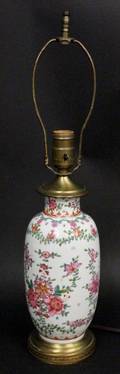 Chinese Export Floral Decorated Porcelain Lamp