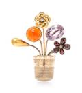 A Vintage Yellow Gold and Multi Gem Flower Pot Stick Pin Brooch