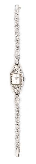 A 14 Karat White Gold and Diamond Wristwatch Hamilton