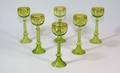 106 6 Bohemian GiltDecorated Green Crystal Goblets