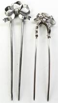Two American Silver Hair Pins Early 20th Century