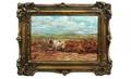 52 J Brunet Milking Cow Oil on Board Painting