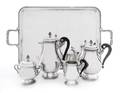 A French SilverPlate FourPiece Tea and Coffee Set and Tray Christofle Paris Late 20th Century