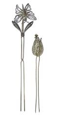Two Silver Filigree Bobble Hair Pins Late 19th Early 20th Century