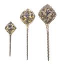 Three SilverGilt and Enamel Large Hair Pins Late 19thEarly 20th Century