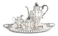 A Mexican Silver ThreePiece Coffee Set and Tray Joyeria Real Mid 20th Century