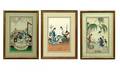 34 Three Antique Painted Chinese Domestic Scenes