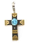 A Navajo Silver and Turquoise Cross Pendant Tommy Singer
