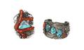 Two Zuni Style Silver and Coral Bracelets