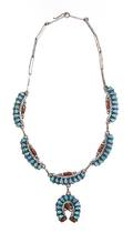 A Zuni Style Silver Turquoise and Coral Necklace
