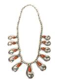 A Southwestern Style Silver and Coral Necklace Frank Patania Sr