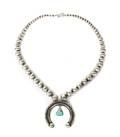 A Navajo Graduated Silver Bead and Turquoise Necklace with Naja