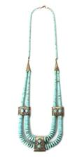 A Santo Domingo Double Strand Turquoise Disc Necklace