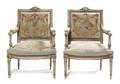 A Pair of Louis XVI Style Tapestry Upholstered Fauteuils