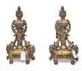 A Pair of Louis XVI Style Gilt Metal Chenets