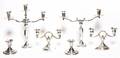 Two Pairs of American Silver TwoLight Candelabra and One Pair of Short Candlesticks
