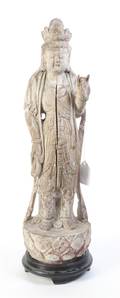 A Chinese Carved Wood Figure of Guanyin