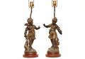 59 Pair Spelter Moureau Figural Lamps Signed