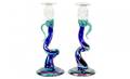 412 L Olsen Iridescent Spiral Glass Candlesticks