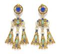 A Pair of Kenneth Jay Lane Faux Lapis Lazuli Chandelier Earclips