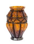 A Daum BlownOut Glass and Louis Majorelle Iron Mounted Vase