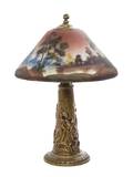 A Classique Art Nouveau Reverse Painted Table Lamp