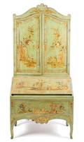 A French Provincial Chinoiserie Painted Secretary Bookcase