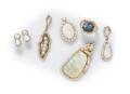 A Collection of Yellow Gold Opal and Diamond Jewelry