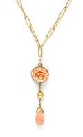 A 14 Karat Yellow Gold and Coral Flower Necklace Kalo