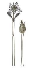 Two Silver Filigree Bobble Hair Pins Late 19th Early 20th Century