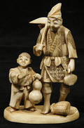 14 Japanese Ivory Okimono Farmer and Boy