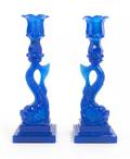 A Pair of American Molded Glass Candlesticks