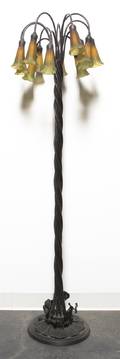 A Cast Metal TenLight Lily Floor Lamp