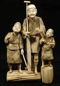 26 Japanese Ivory Okimono Man with Two Children