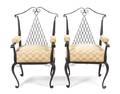 A Pair of French Iron Strapwork Open Armchairs