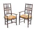 Two English Yew Wood or Elmwood Armchairs