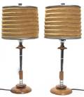 A Pair of Wood and Chromed Metal Table Lamps
