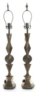 A Pair of Art Deco Style Bronze Table Lamps Tom Corbin