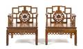 Two Chinese Carved Wood Armchairs