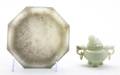 A Chinese Jade Tripod Censer Three Jadeite and Two Jade Plaques