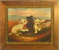 85 Artist Unknown Three Dogs Oil on Board Unsigne