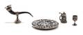 A Flemish Style Miniature Silver Sideboard Dish and Horn Cup