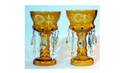 1140 Pair of Etched Amber Victorian Lusters with drop