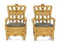 A Pair of Gilt Metal Souvenir Coronation Chairs