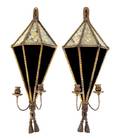 A Pair of Louis XVI Style Gilt and Eglomise TwoLight Girandoles