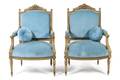 A Pair of Louis XVI Style Painted Fauteuils a la Reine