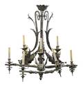 A Neoclassical Bronze NineLight Chandelier